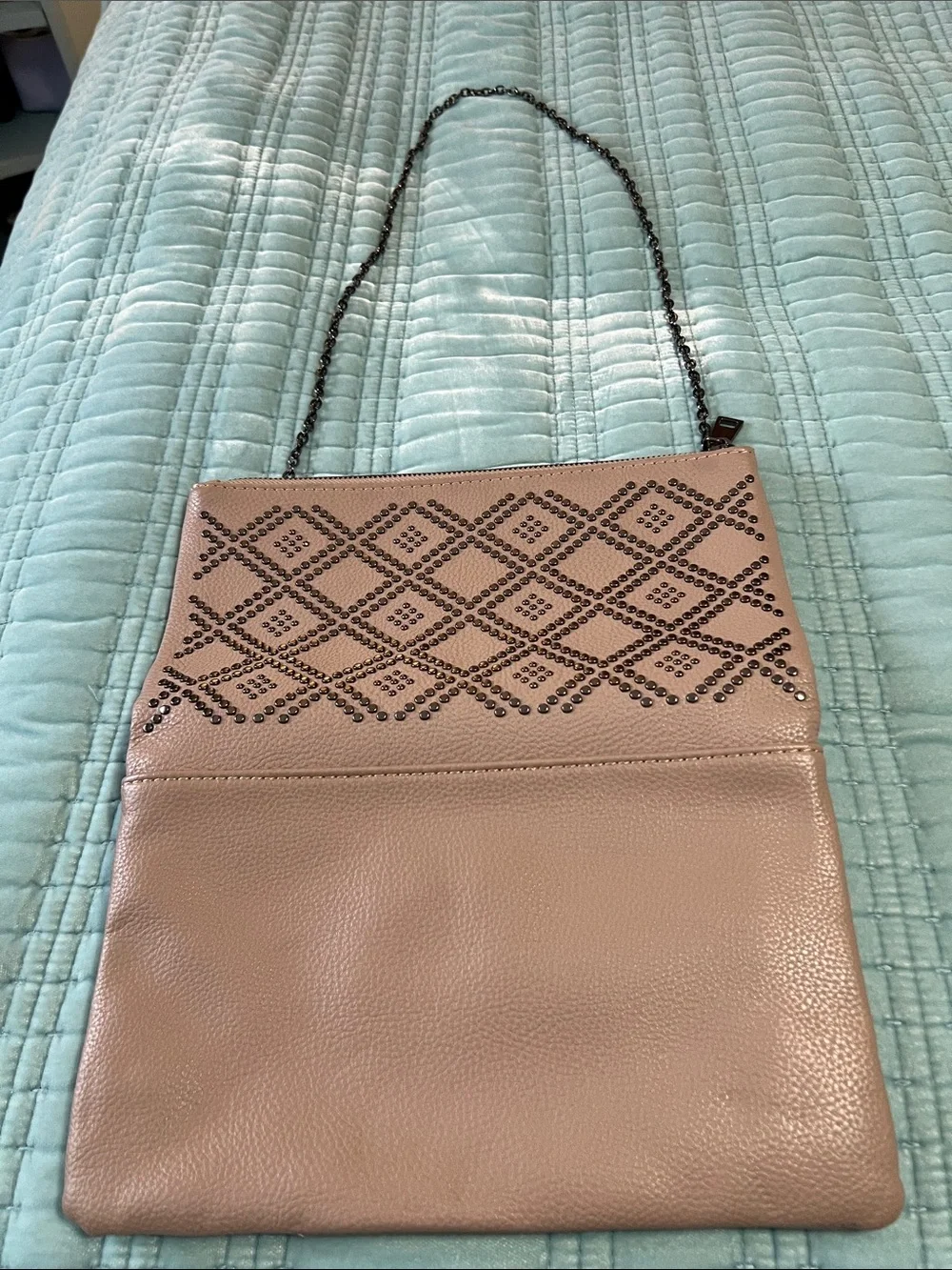 Studded Blush Pink Crossbody Bag with Chain Strap